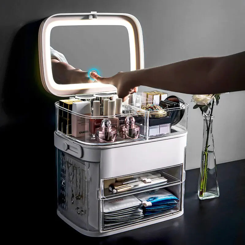 Makeup Storage Organizer with LED Mirror