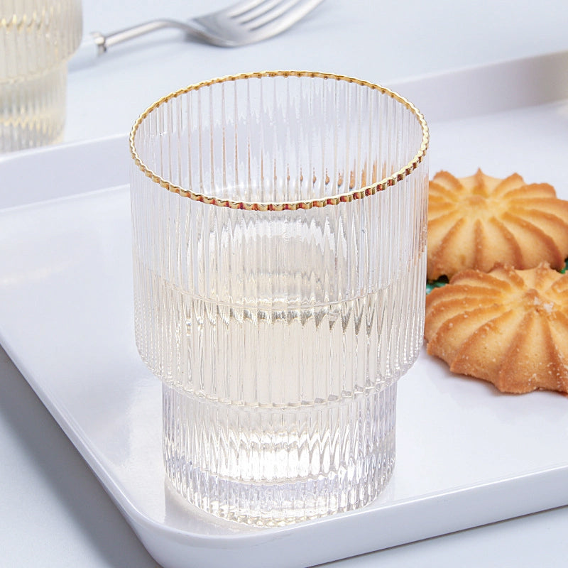 Stackable Gold Rim Retro Ripple Glass Tumblers, Set of 4