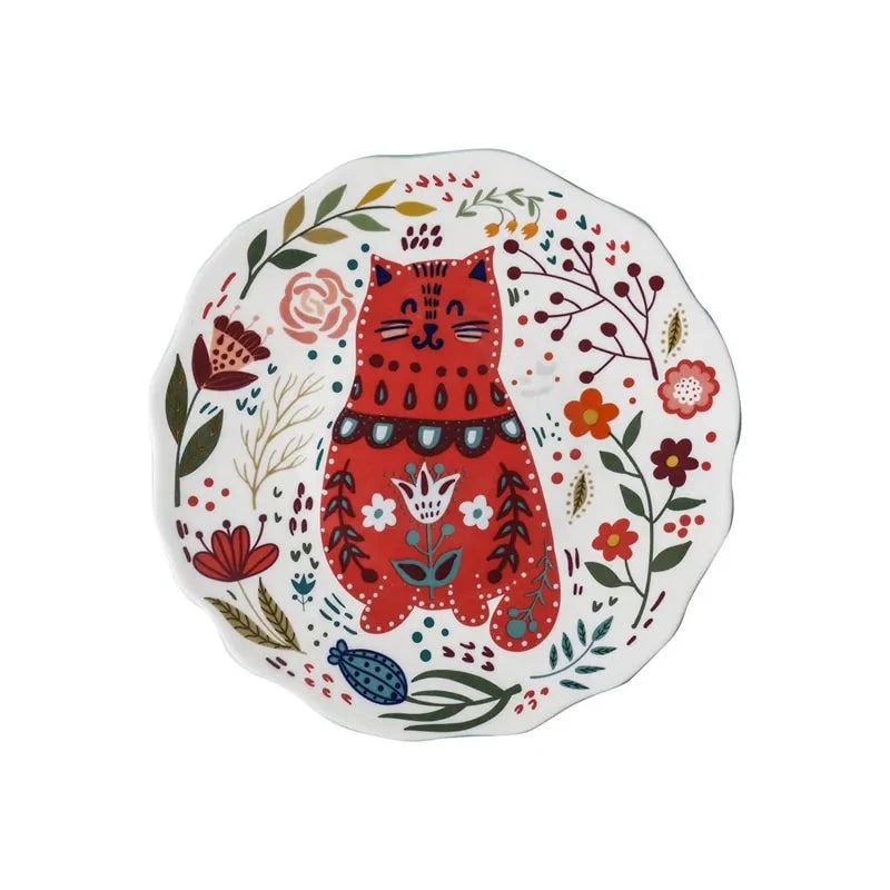 Floral Feline Ceramic Dinner Plate