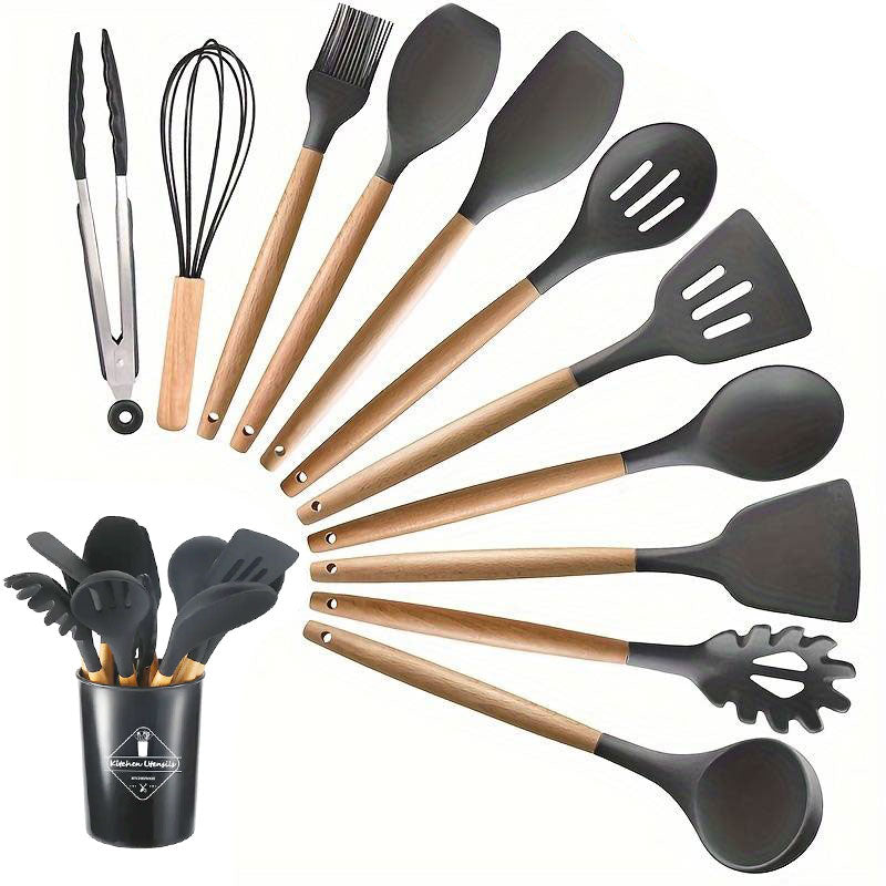 Gourmet 12-Piece Silicone & Wood Utensil Set