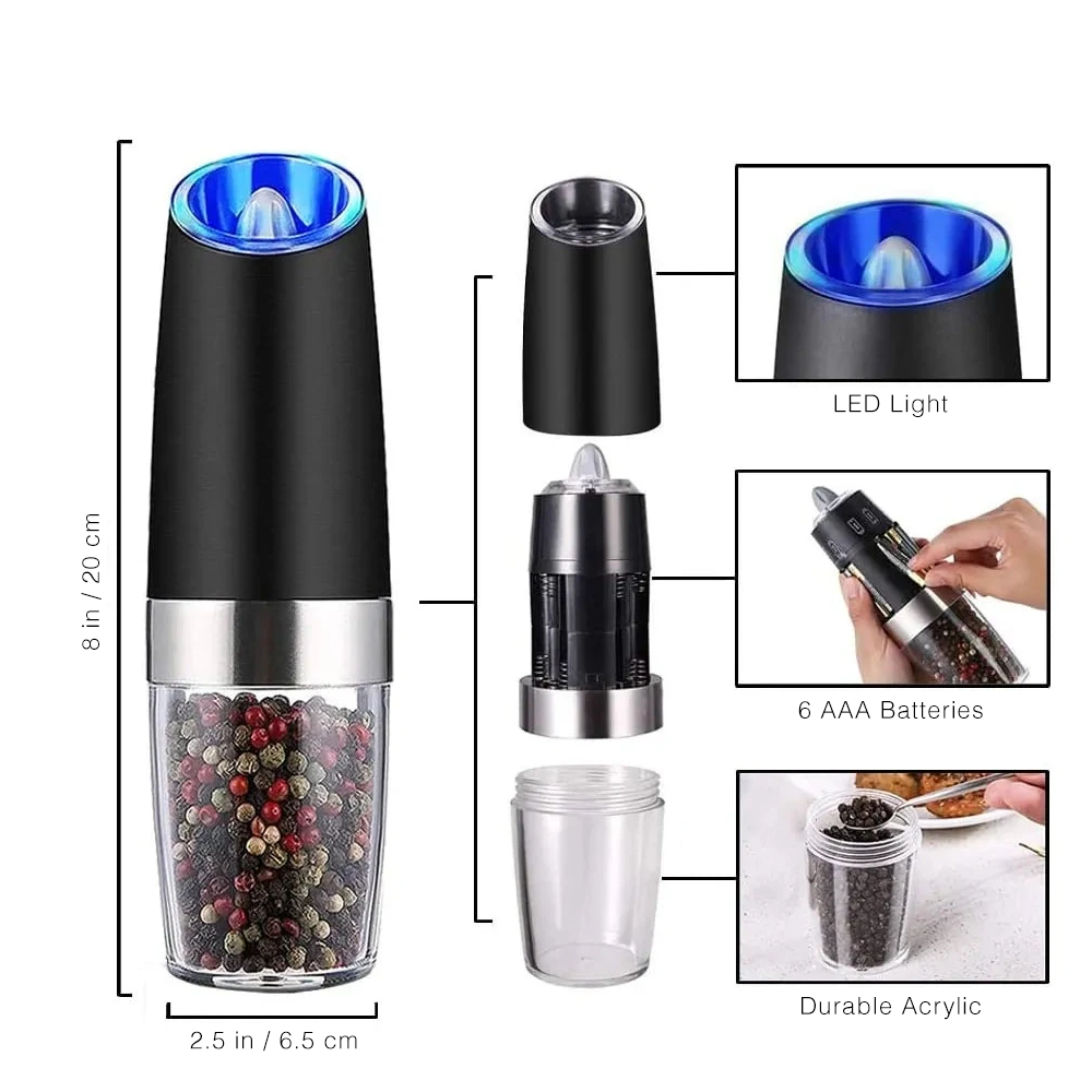 Gravity-Activated Salt & Pepper Grinder Set