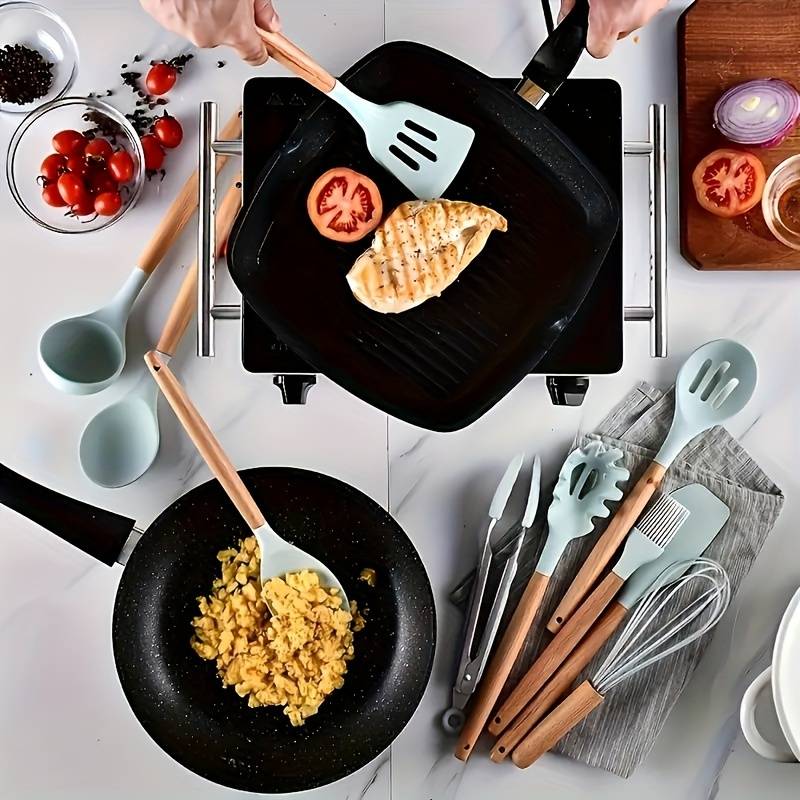 Gourmet 12-Piece Silicone & Wood Utensil Set