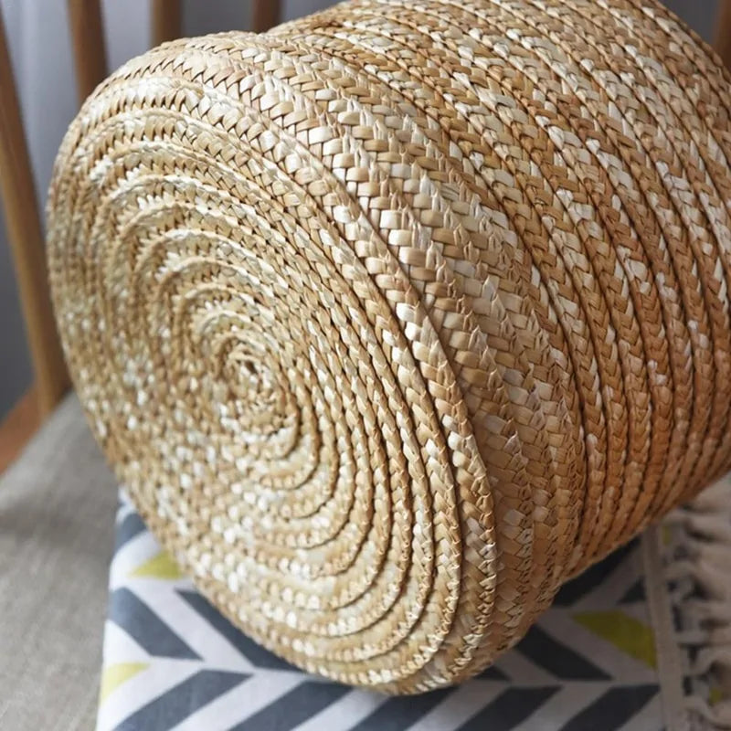 Handmade Woven Storage Baskets with Lids, Set of 3