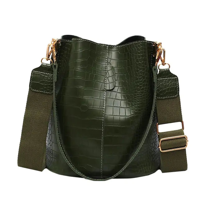 Faux Leather Shoulder Bucket Bag