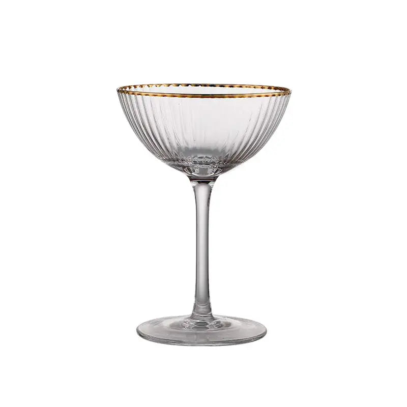 Retro Ripple Cocktail Glass with Gold Rim