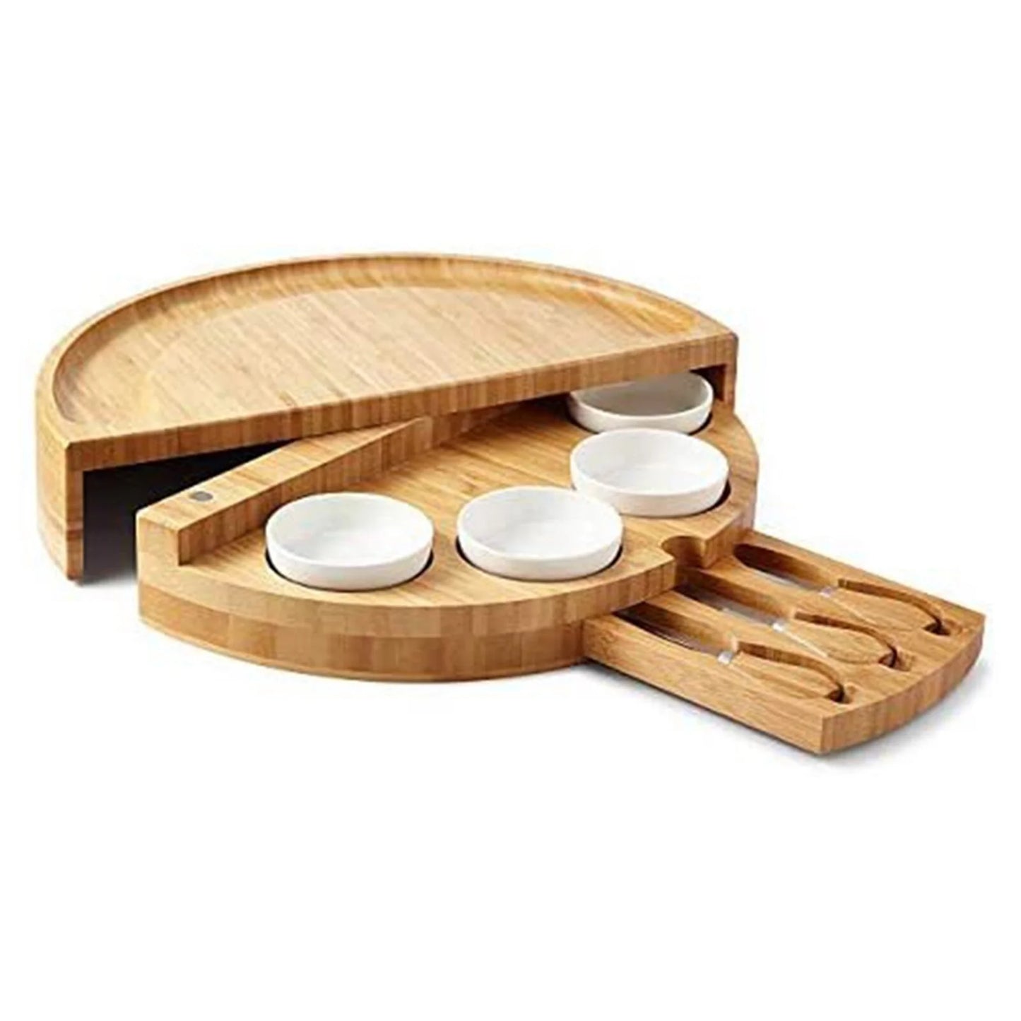 Bamboo Cheese Board with Serving Utensils and Bowls
