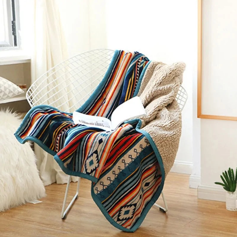 Colorful Bohemian Sherpa Blanket