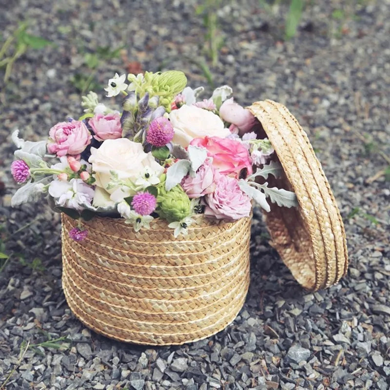 Handmade Woven Storage Baskets with Lids, Set of 3