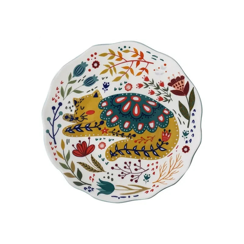 Floral Feline Ceramic Dinner Plate