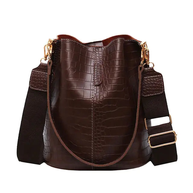 Faux Leather Shoulder Bucket Bag