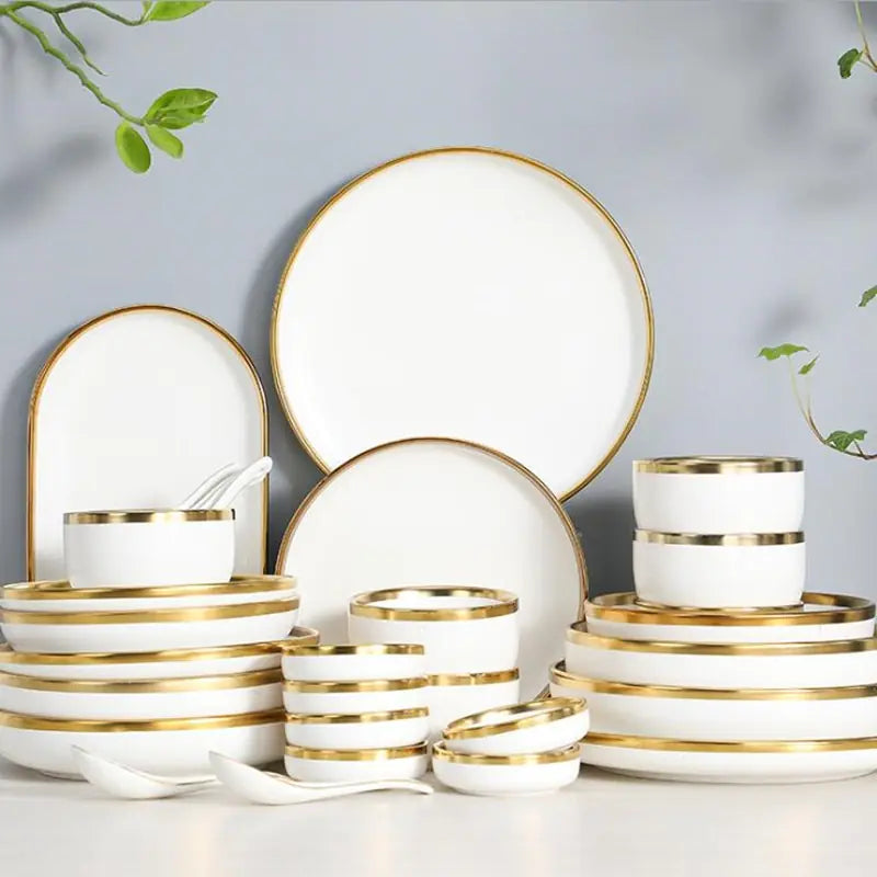 Elegant Gilt Rim Ceramic Dinnerware Set