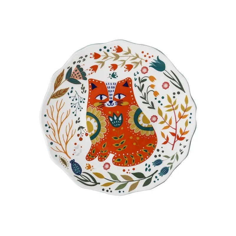 Floral Feline Ceramic Dinner Plate