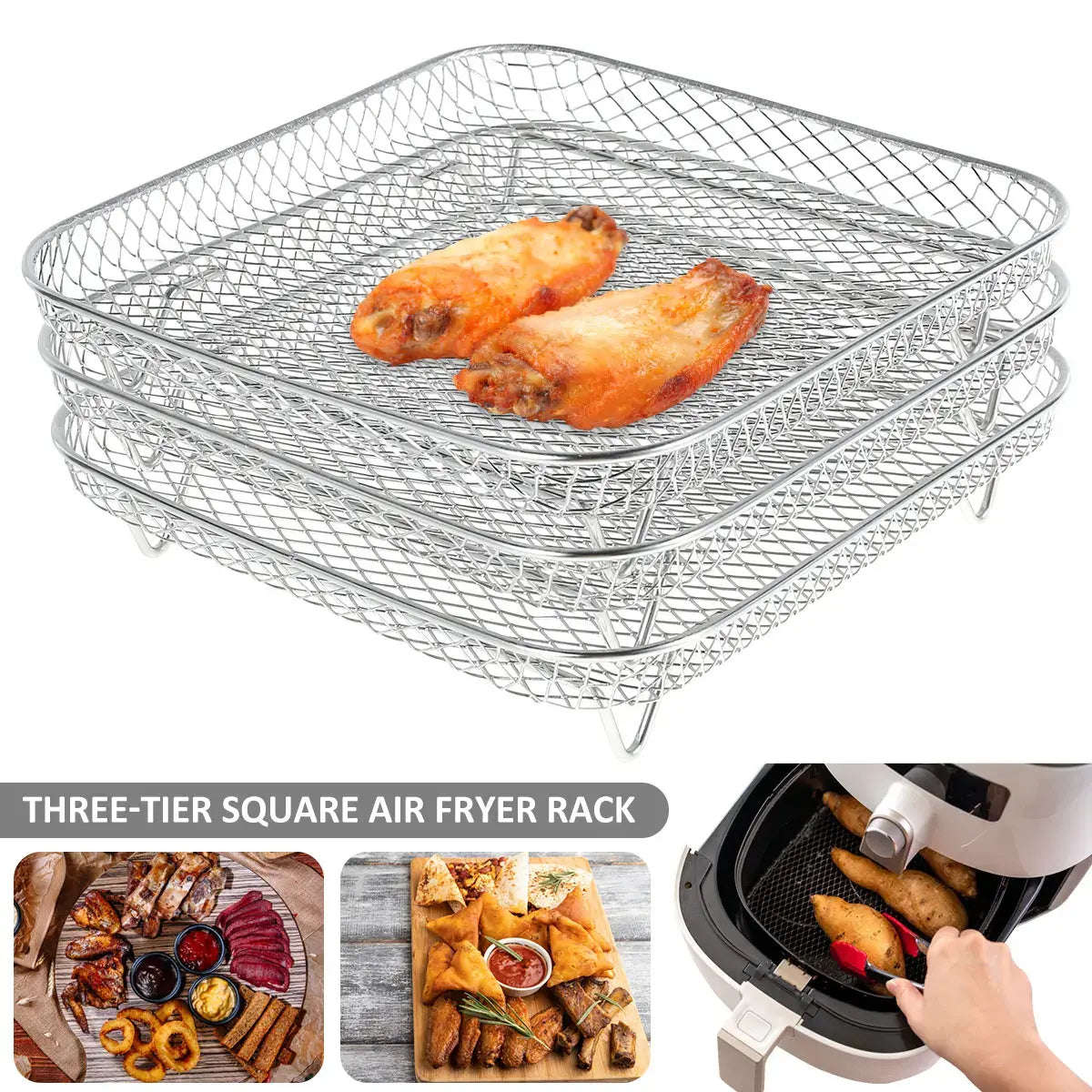 ChefStack Square Air Fryer Racks, Set of 3