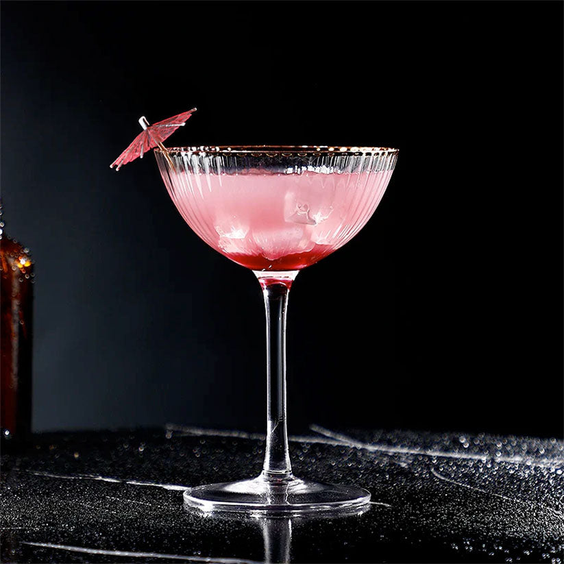 Retro Ripple Cocktail Glass with Gold Rim