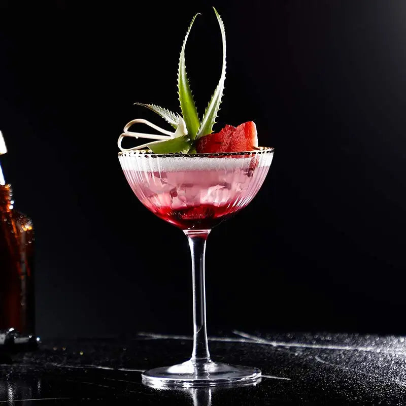 Retro Ripple Cocktail Glass with Gold Rim