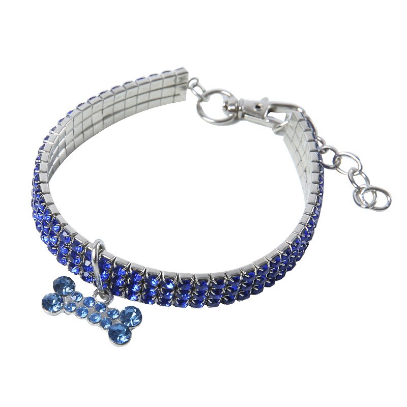 Sparkling Rhinestone Pet Collar with Bone Pendant