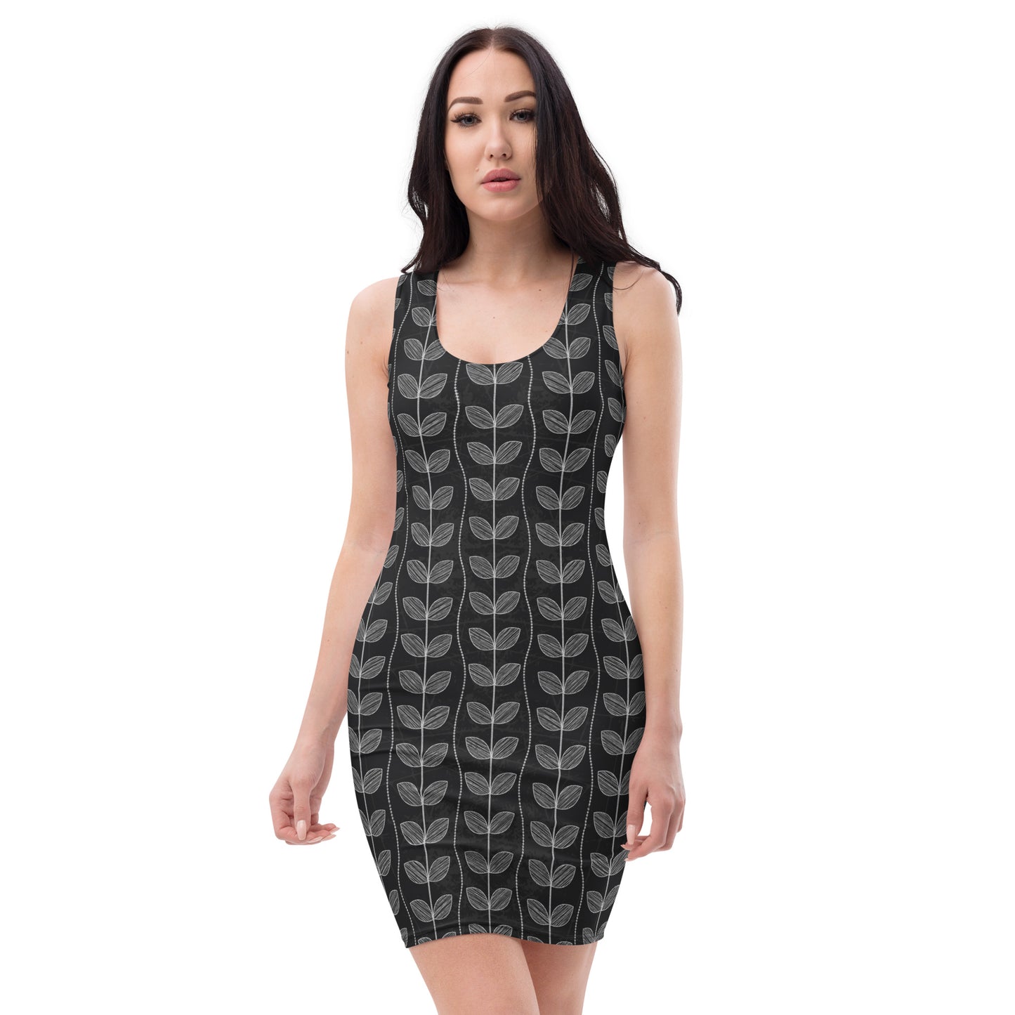 Bodycon Dress - Hand-drawn Chalk Leaf