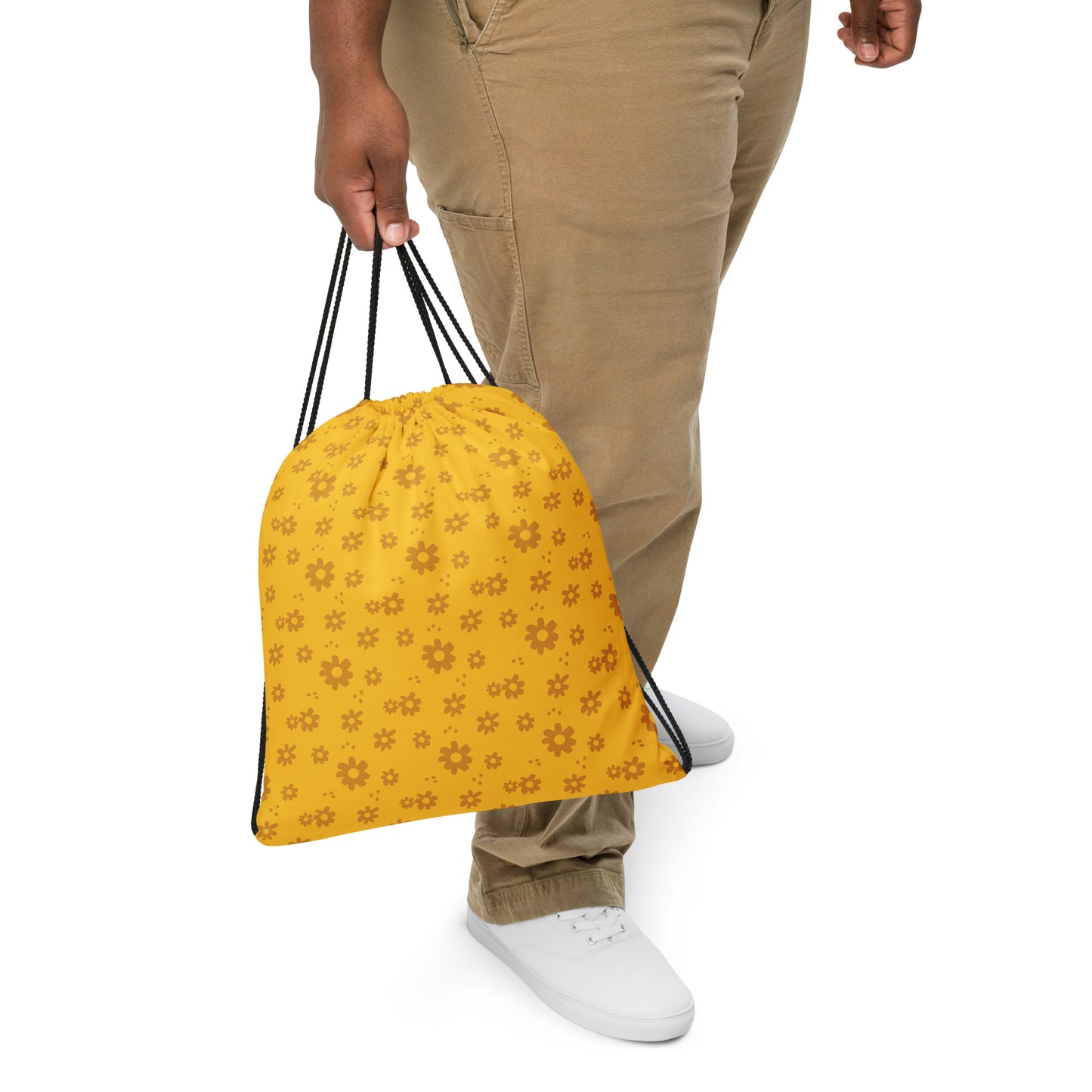 Golden Blossom Drawstring Bag