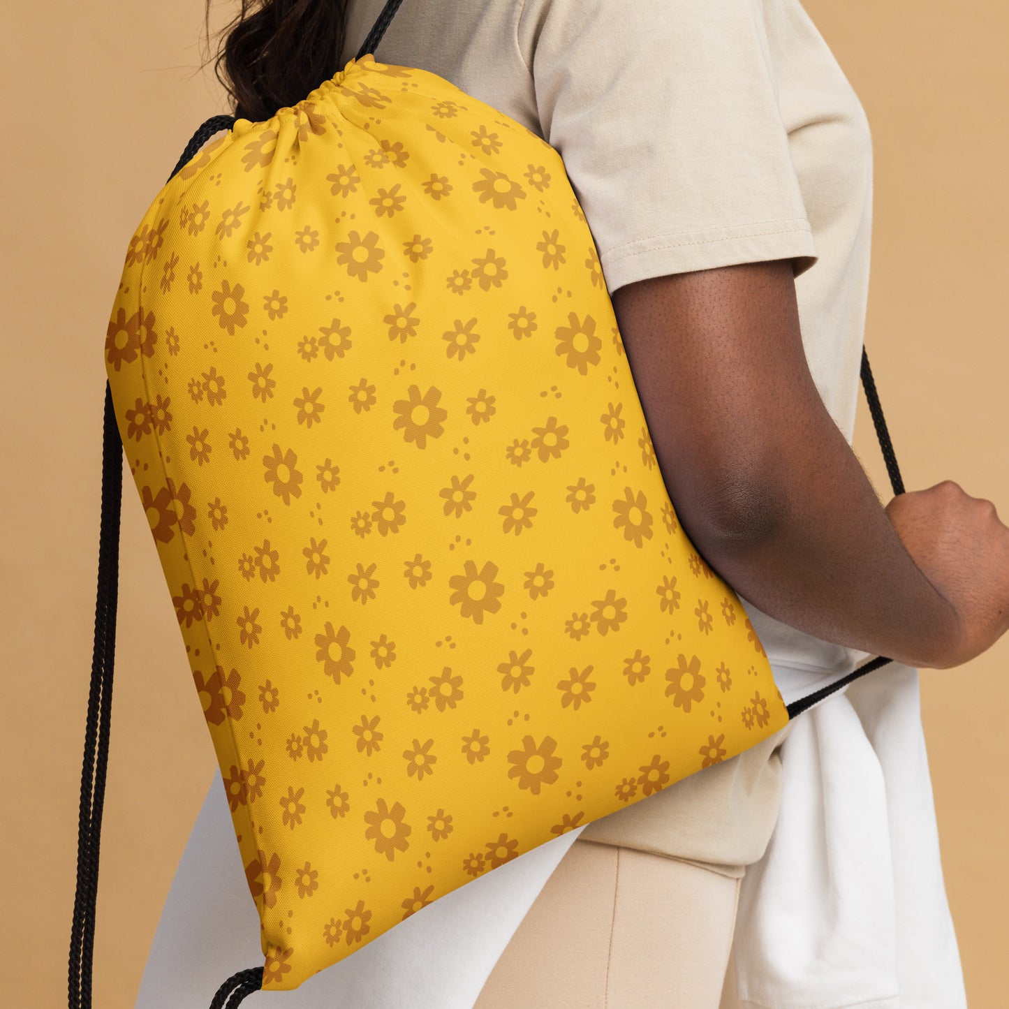 Golden Blossom Drawstring Bag