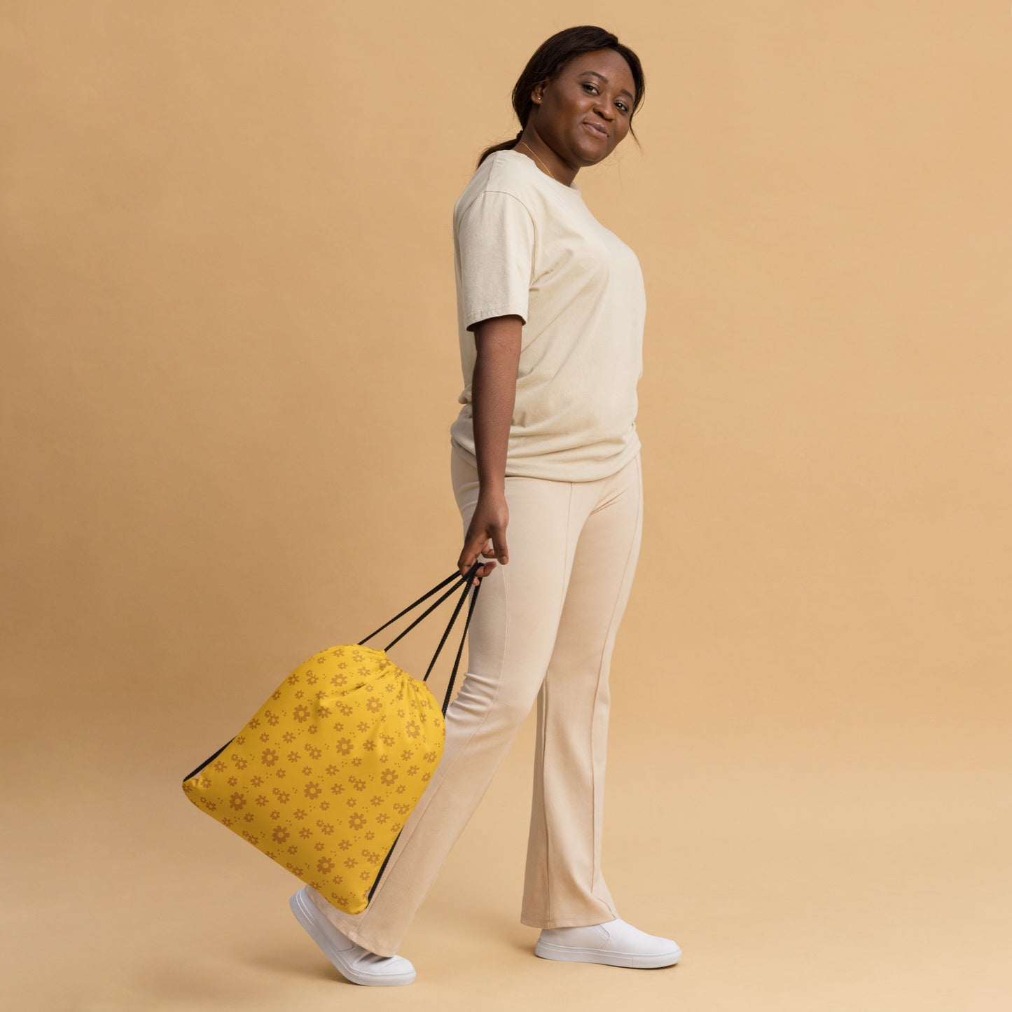 Golden Blossom Drawstring Bag