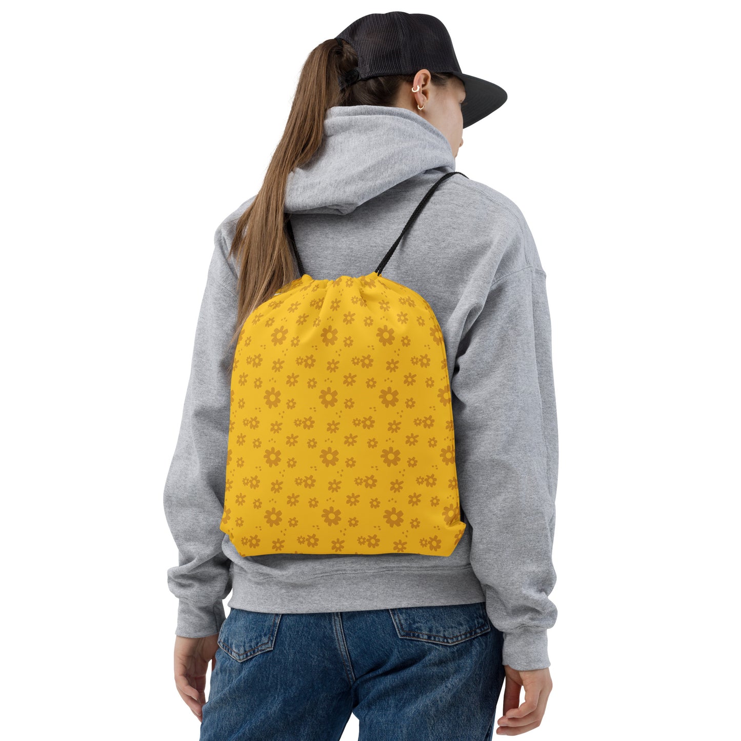 Golden Blossom Drawstring Bag