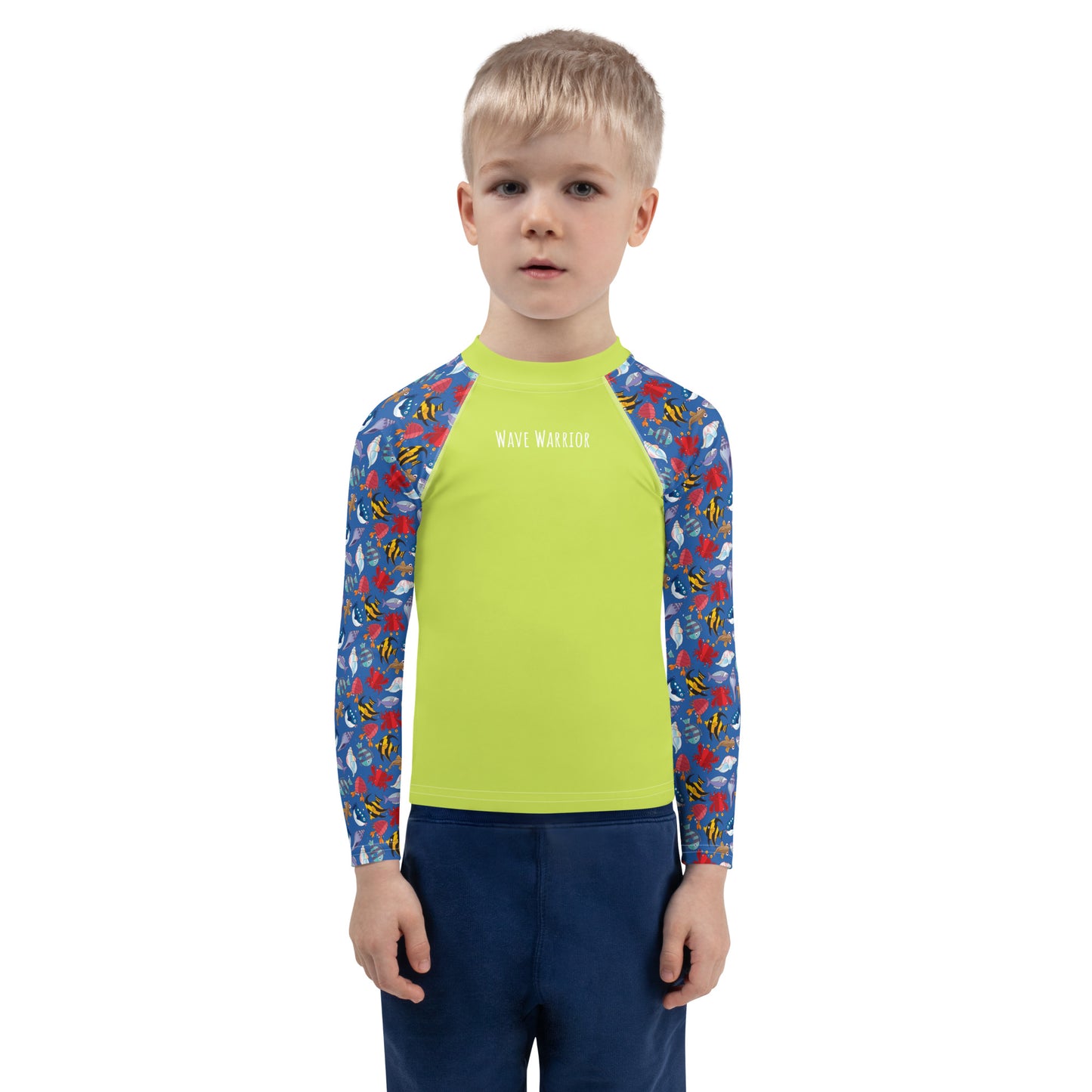 Kids Rash Guard - Wave Warrior, Lime Green