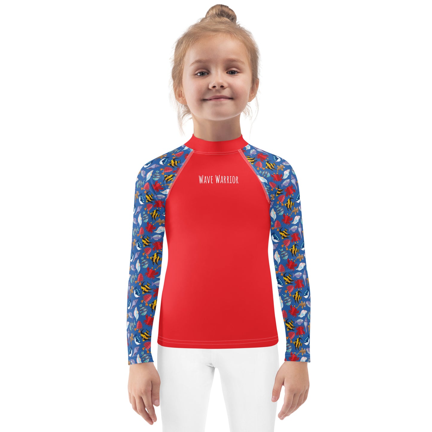 Kids Rash Guard- Wave Warrior, Red