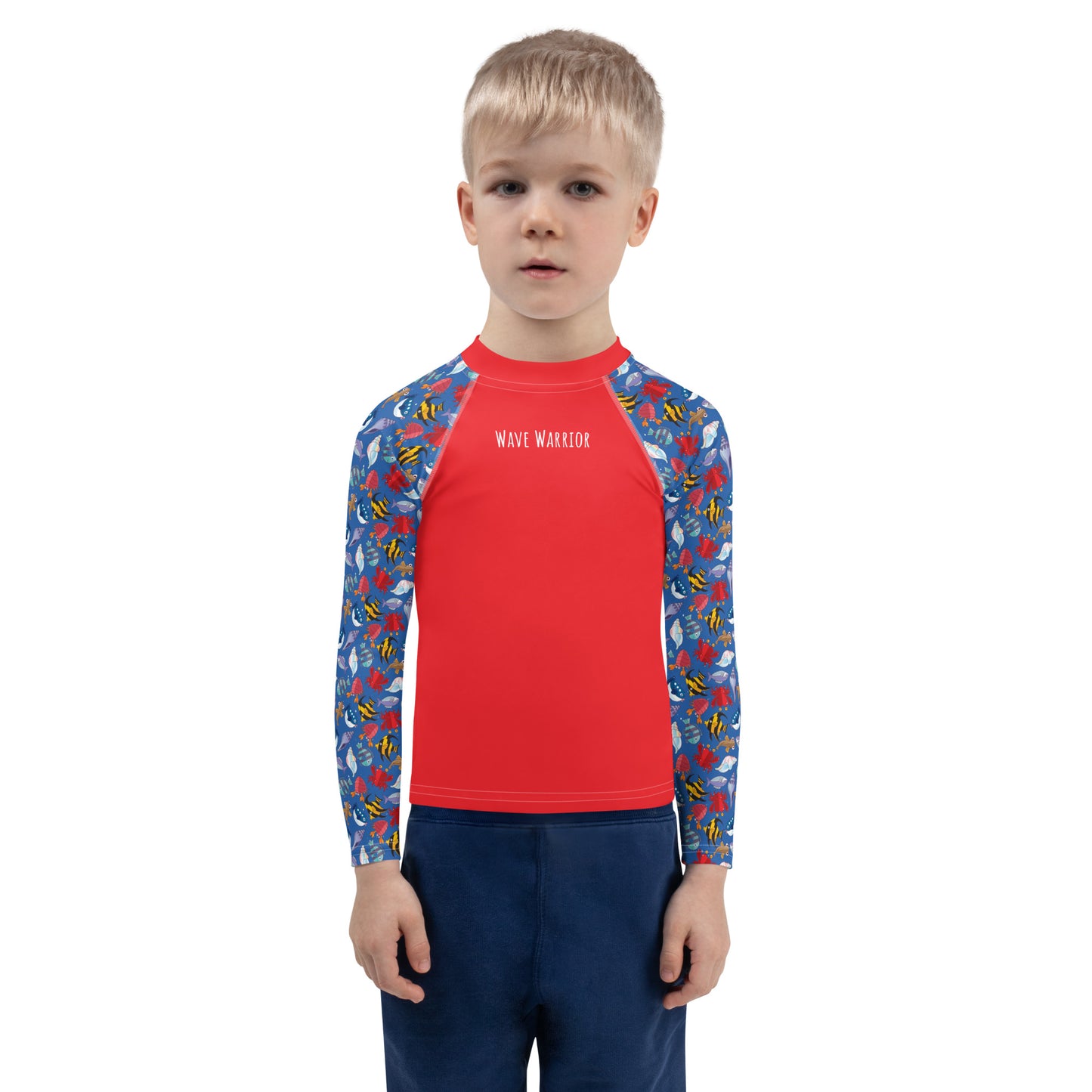 Kids Rash Guard- Wave Warrior, Red