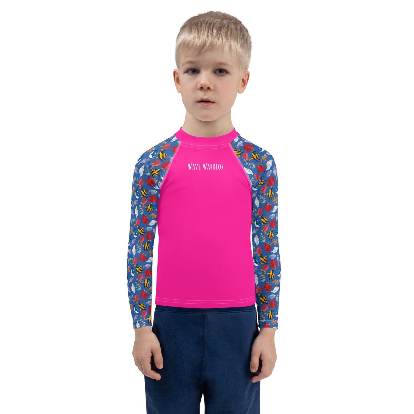 Kids Rash Guard - Wave Warrior, Deep Pink