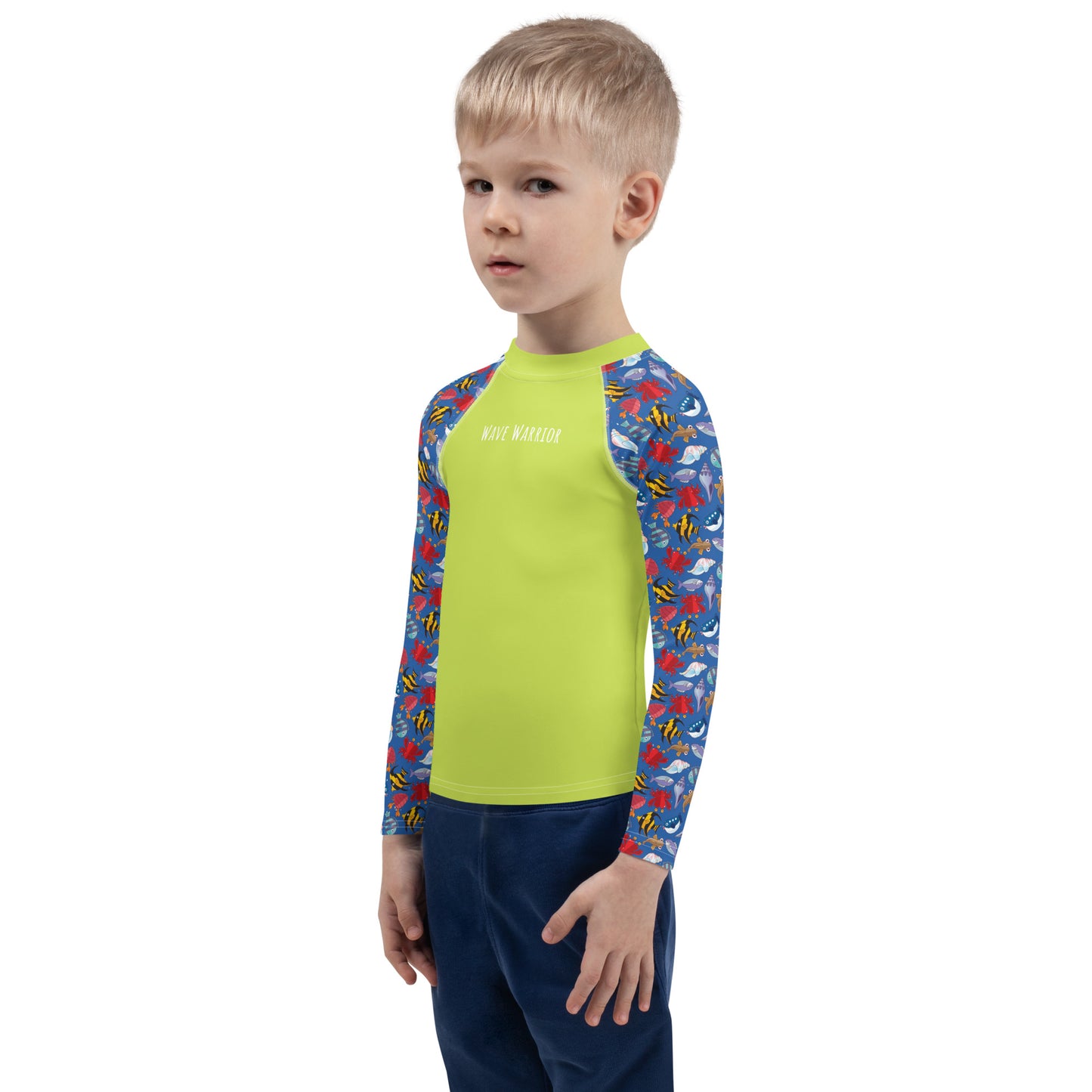 Kids Rash Guard - Wave Warrior, Lime Green