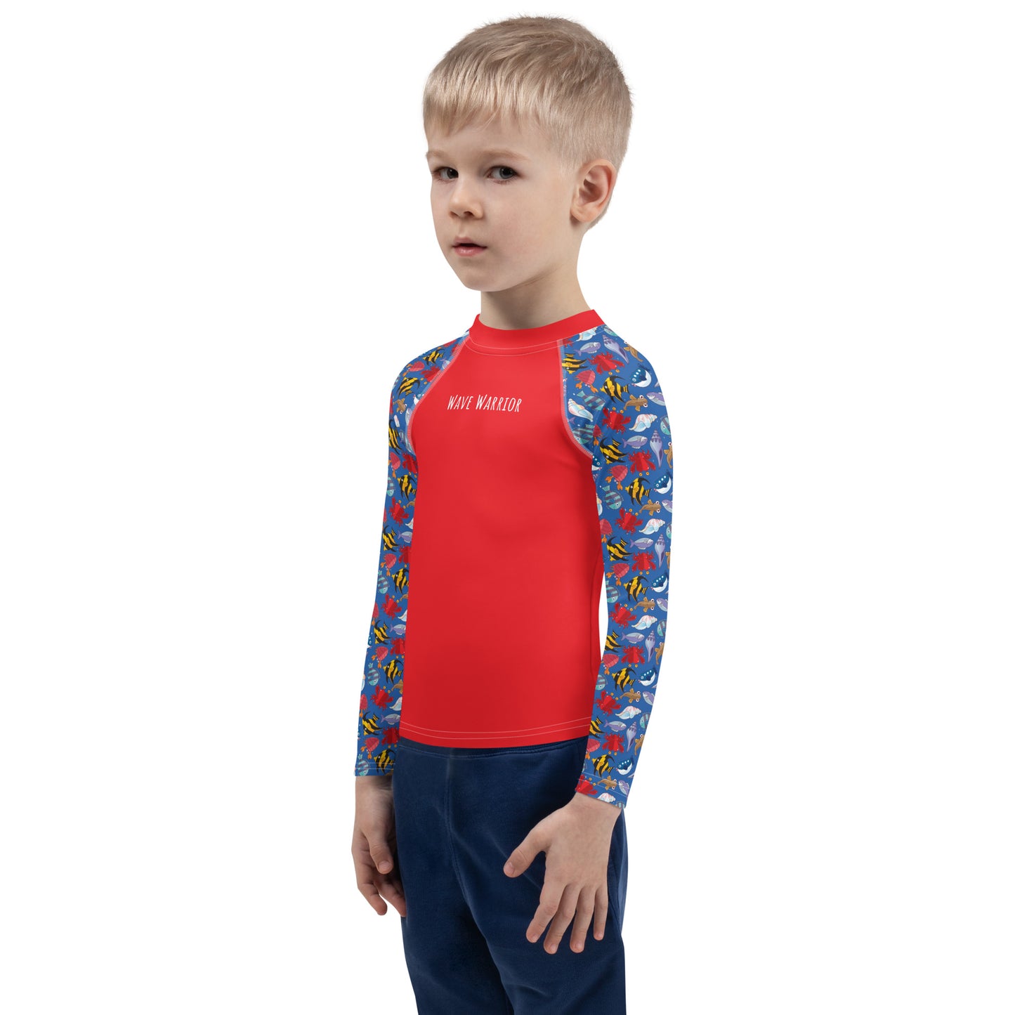 Kids Rash Guard- Wave Warrior, Red