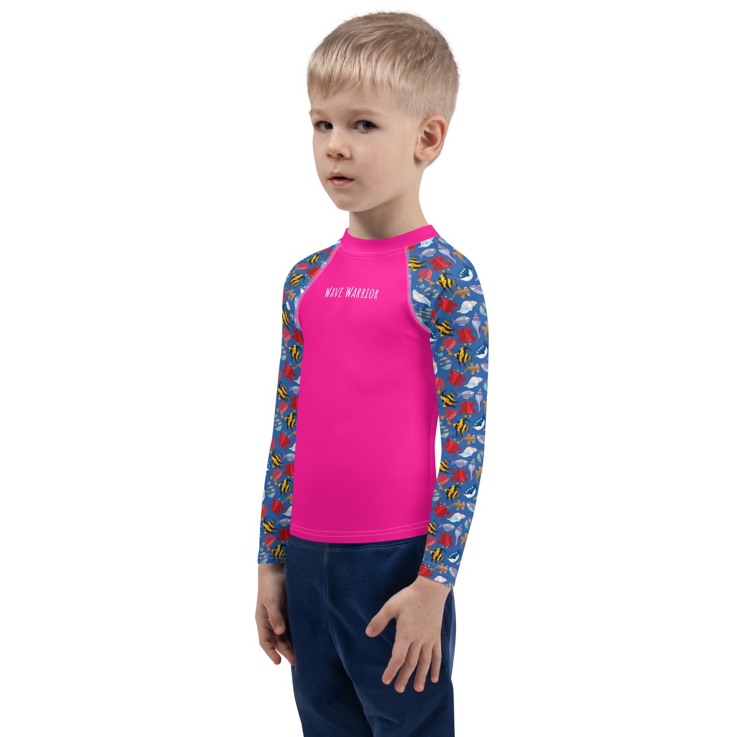 Kids Rash Guard - Wave Warrior, Deep Pink