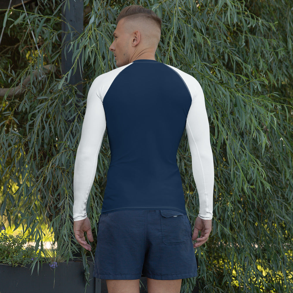 メンズラッシュガード - ネイビーブルー、ホワイト袖