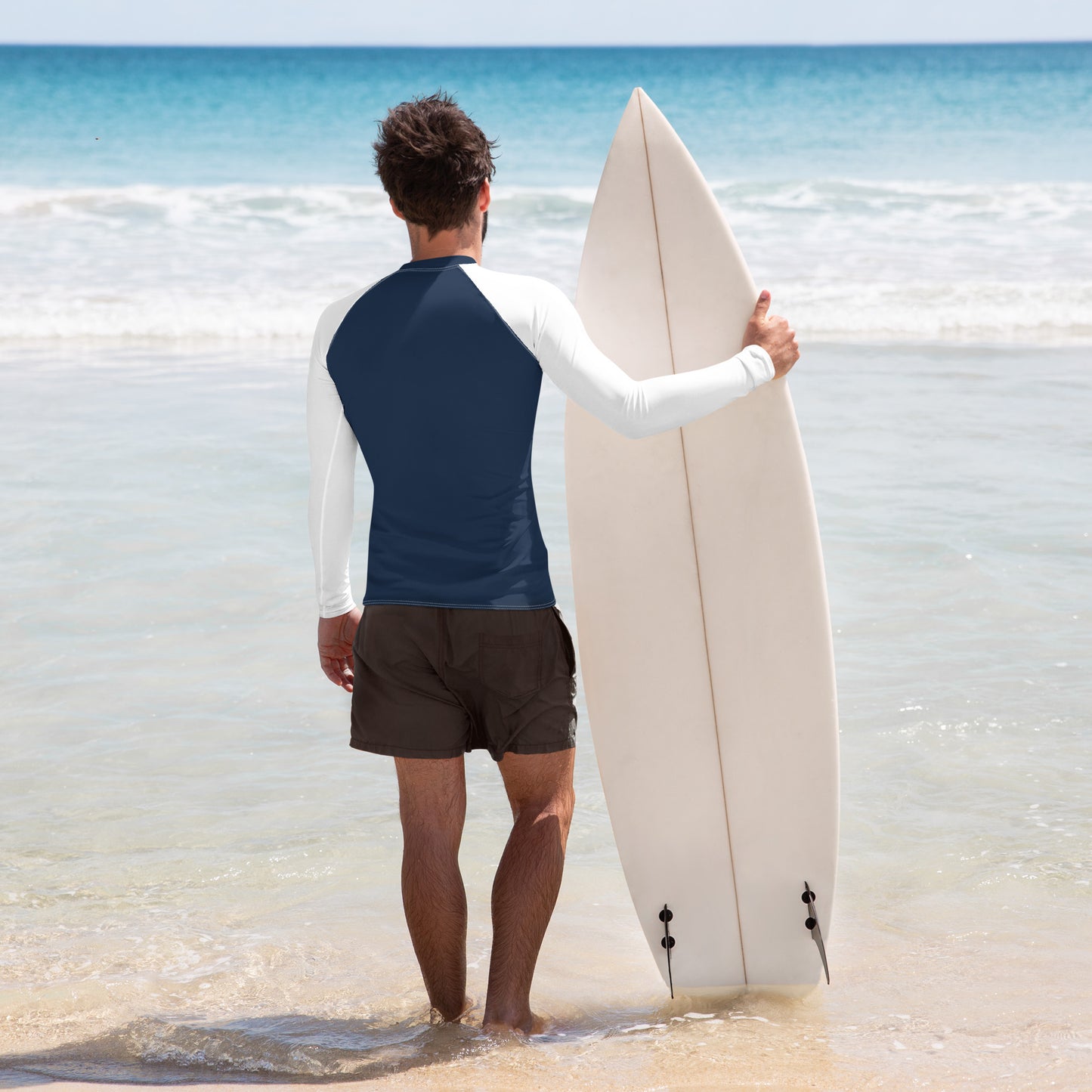 Men's Rash Guard - Navy Blue with White Sleeves