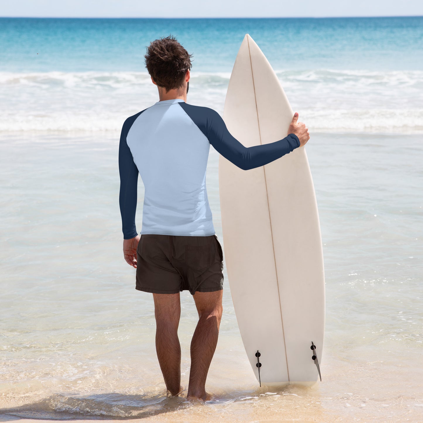 Men's Rash Guard - Hawkes Blue with Navy Blue Sleeves