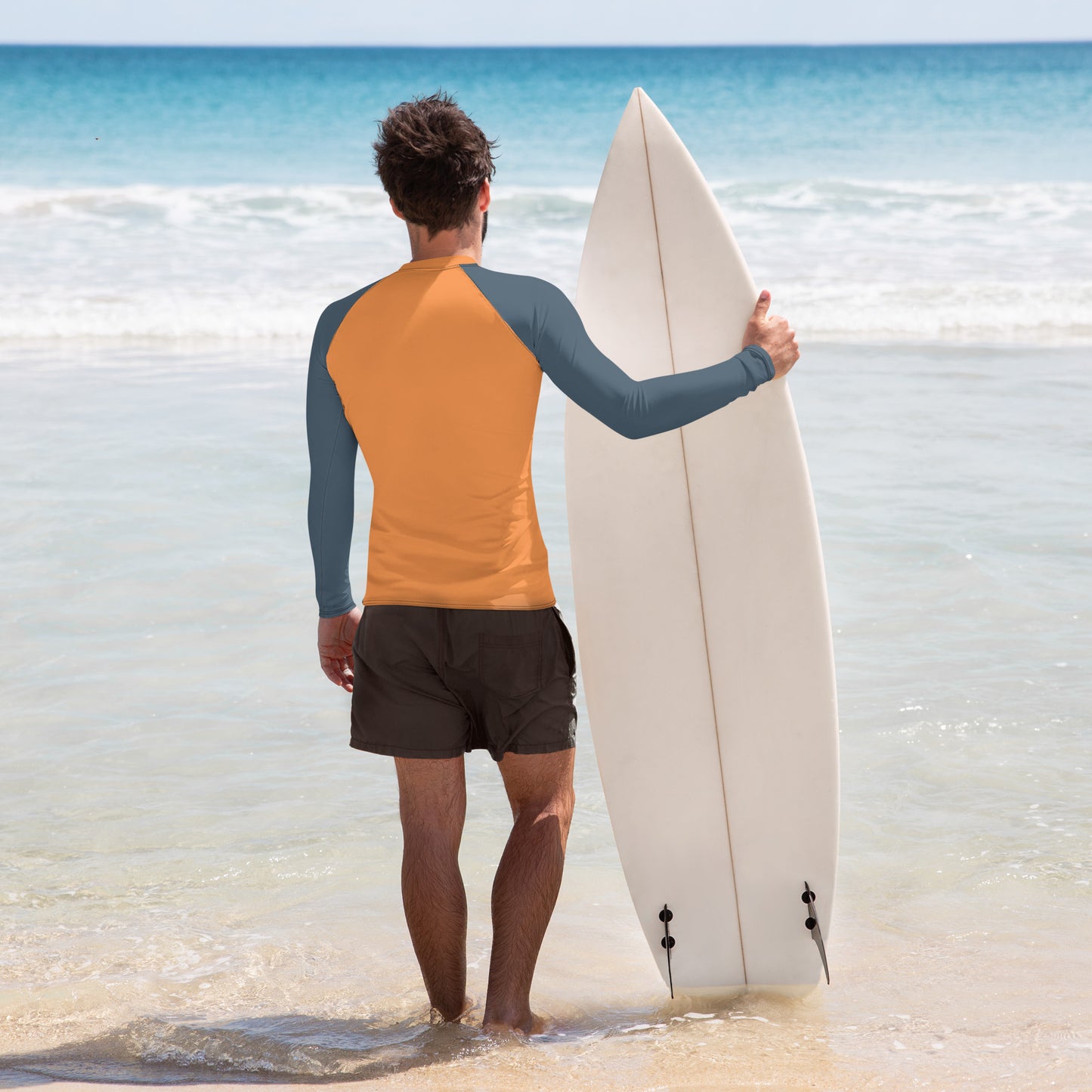 Men's Rash Guard - Sea Buckthorn with Grey Sleeves