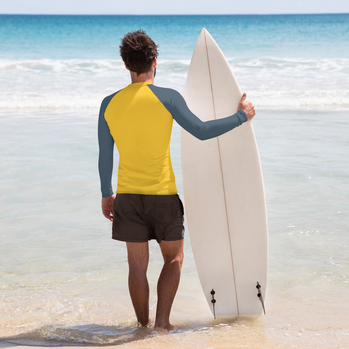 Men's Rash Guard - Sunburst Yellow with Grey Sleeves