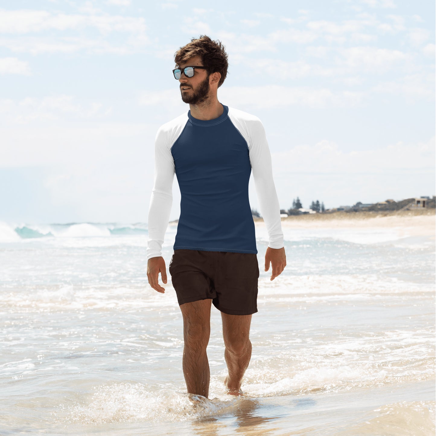 Men's Rash Guard - Navy Blue with White Sleeves