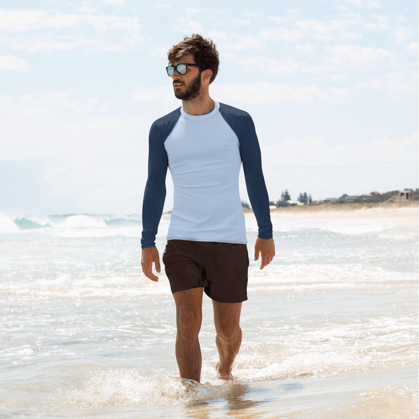 Men's Rash Guard - Hawkes Blue with Navy Blue Sleeves