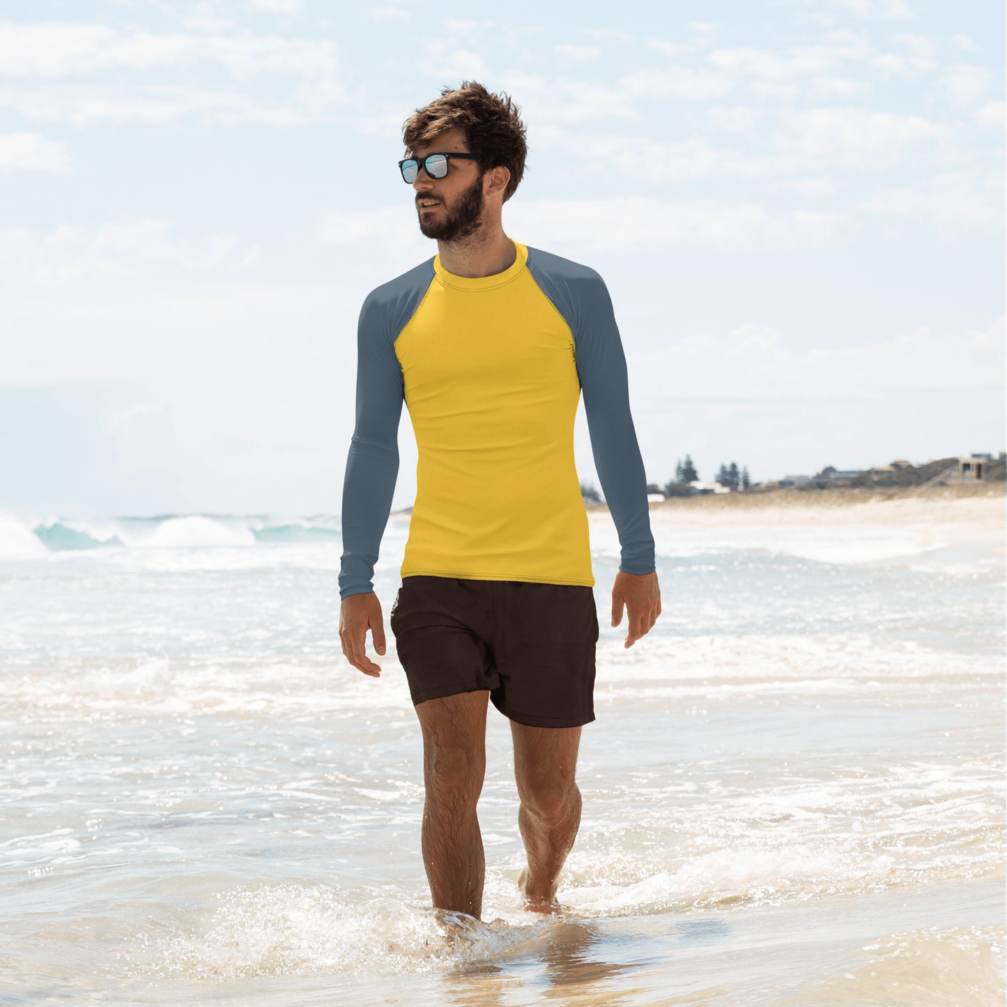 Men's Rash Guard - Sunburst Yellow with Grey Sleeves