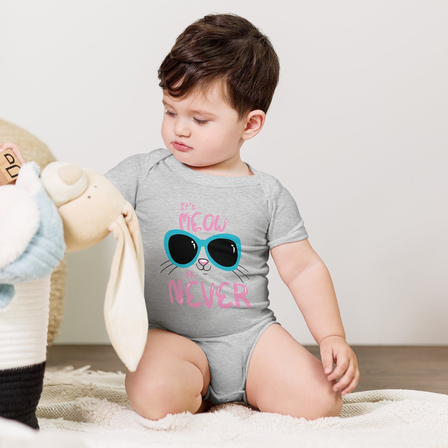 "It's Meow or Never" Short Sleeve Baby One Piece
