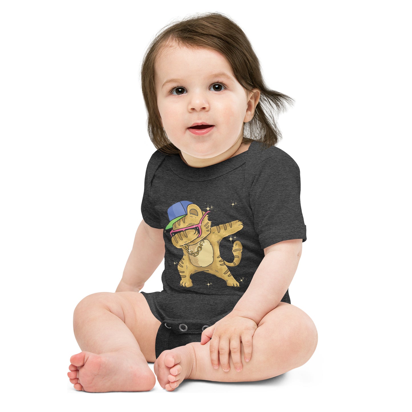 "Dabbing Cat" Short Sleeve Baby One Piece