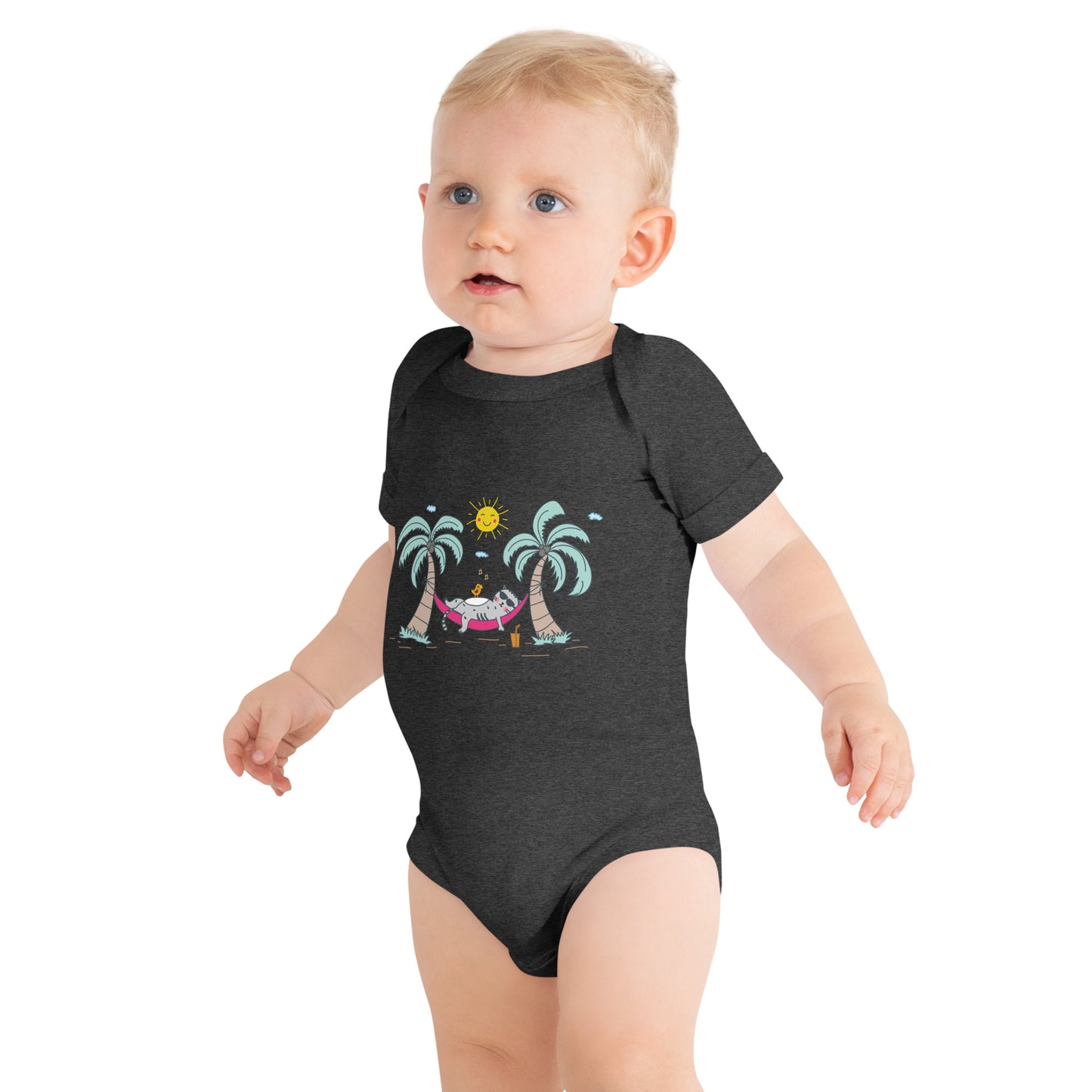 "Lazy Cat" Short Sleeve Baby One Piece