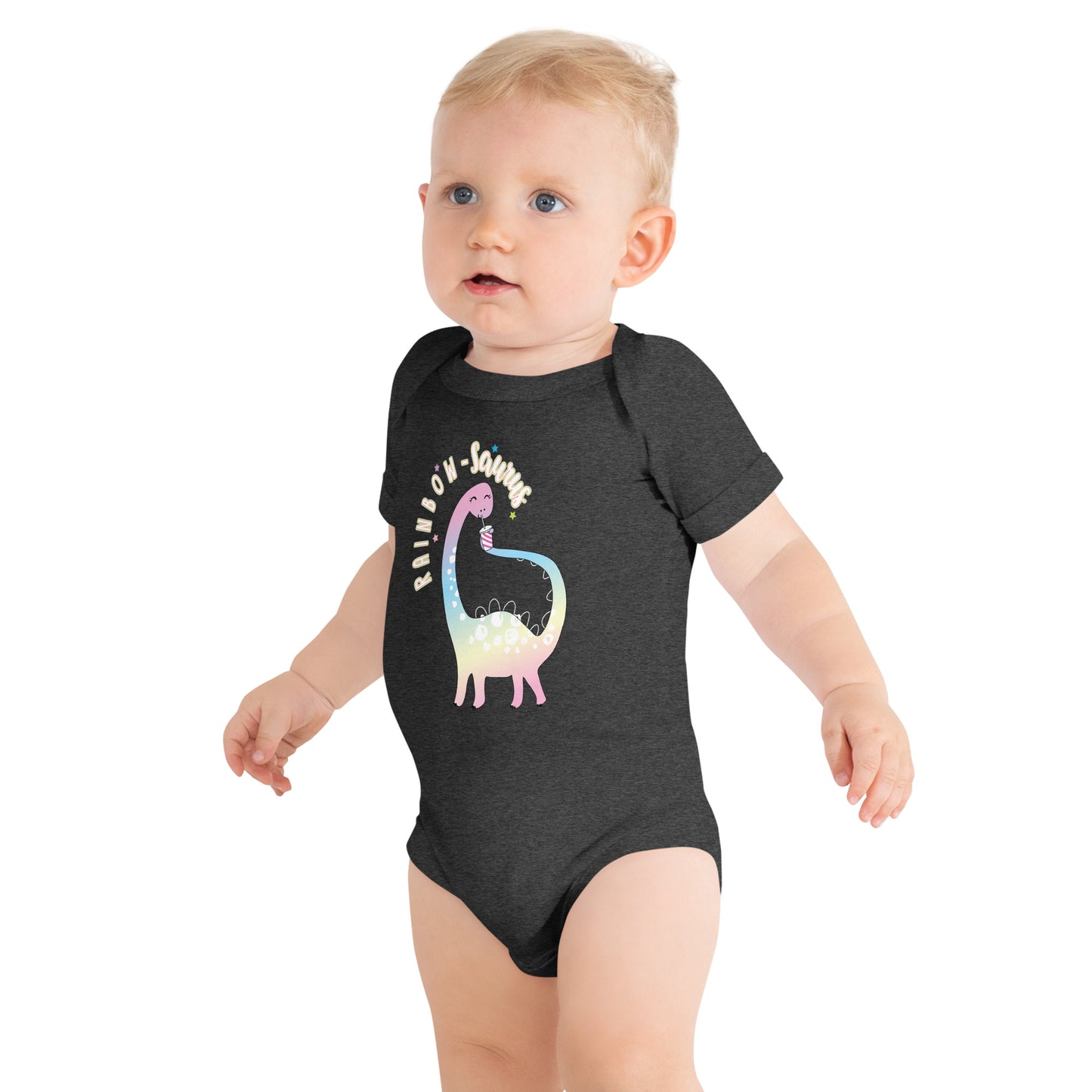 "Rainbow-Saurus" Short Sleeve Baby One Piece