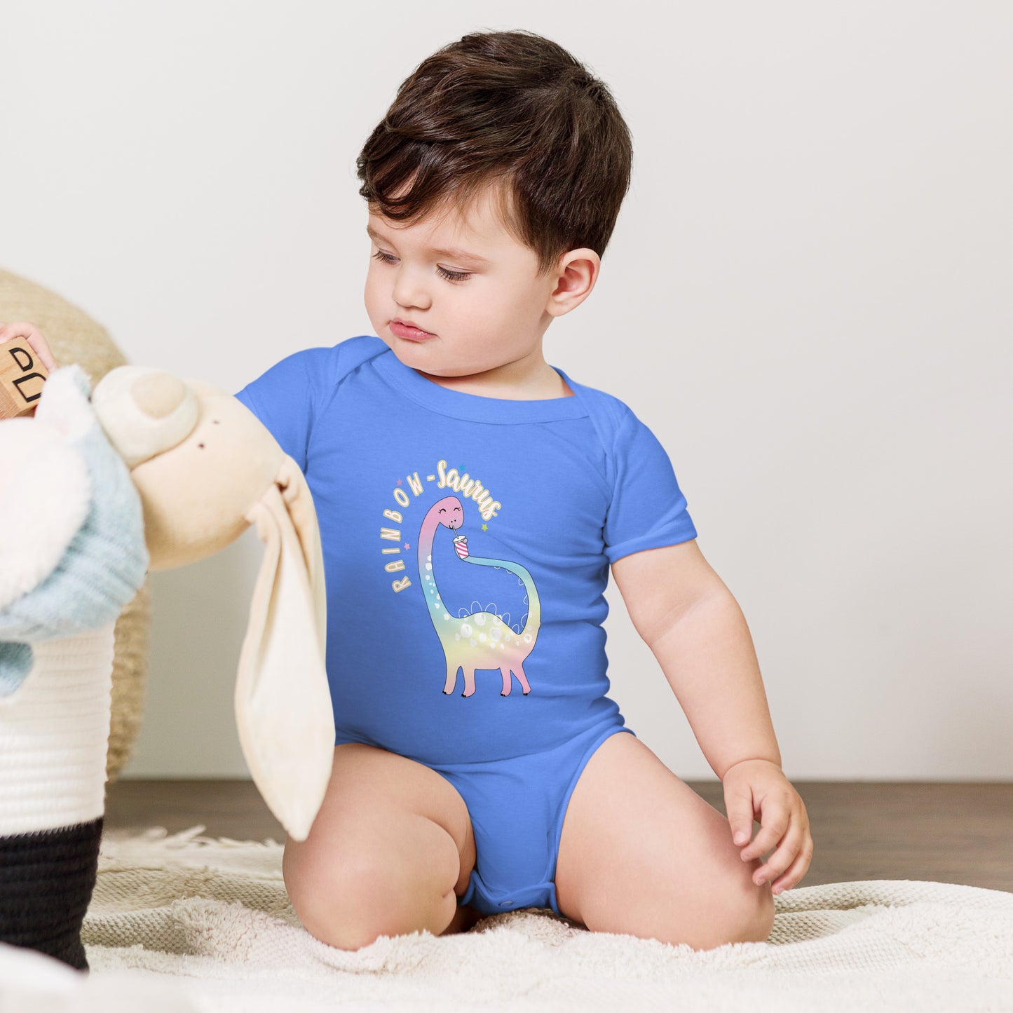 "Rainbow-Saurus" Short Sleeve Baby One Piece