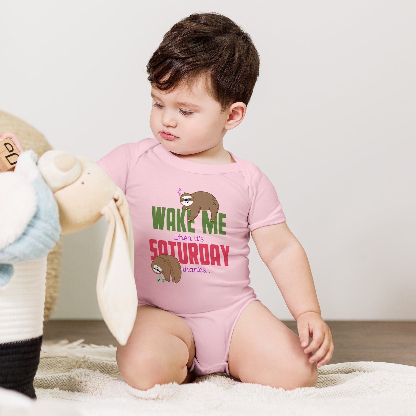 "Wake me when it's Saturday" Short Sleeve Baby One Piece