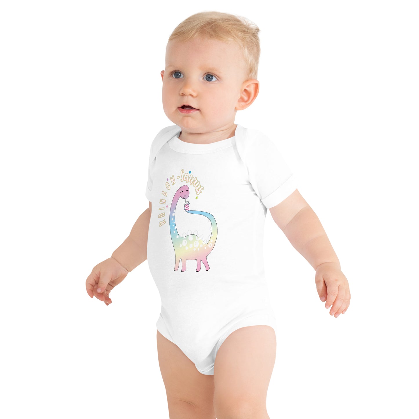 "Rainbow-Saurus" Short Sleeve Baby One Piece