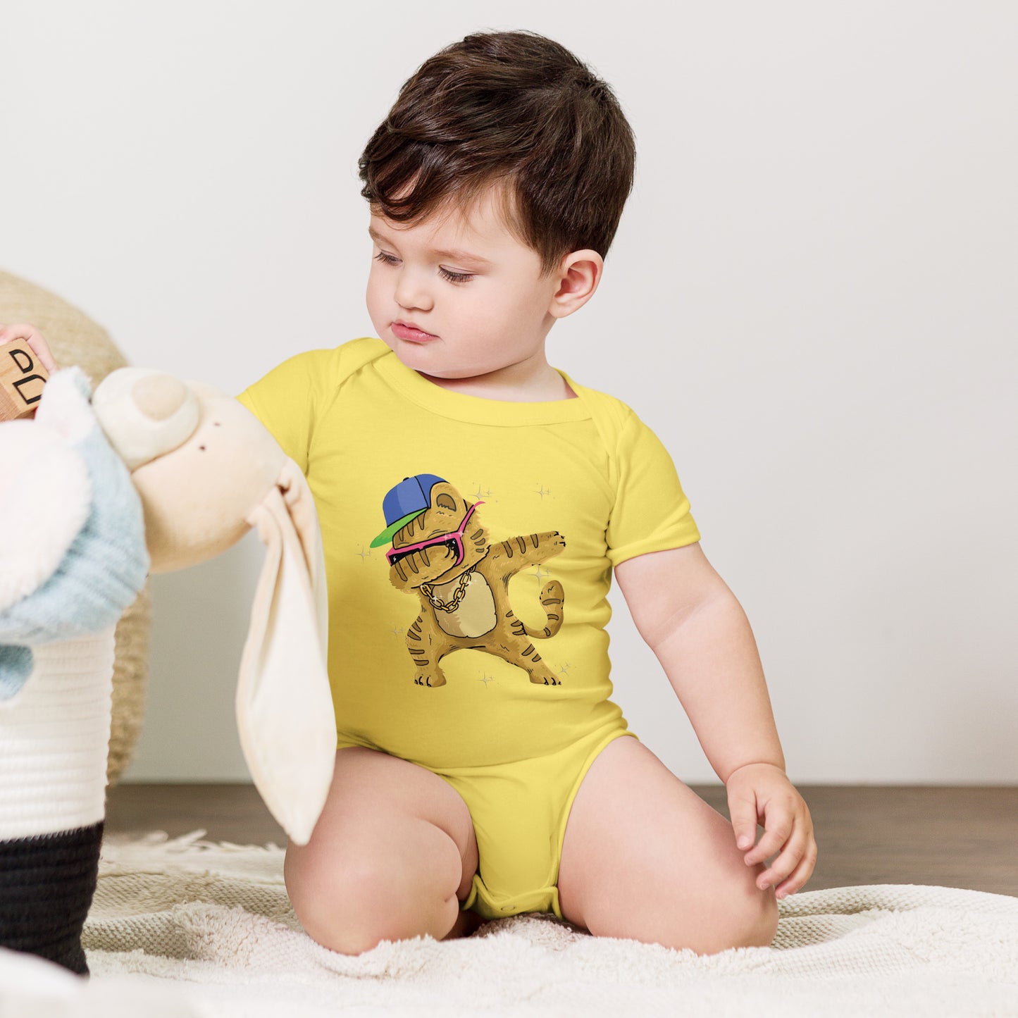 "Dabbing Cat" Short Sleeve Baby One Piece