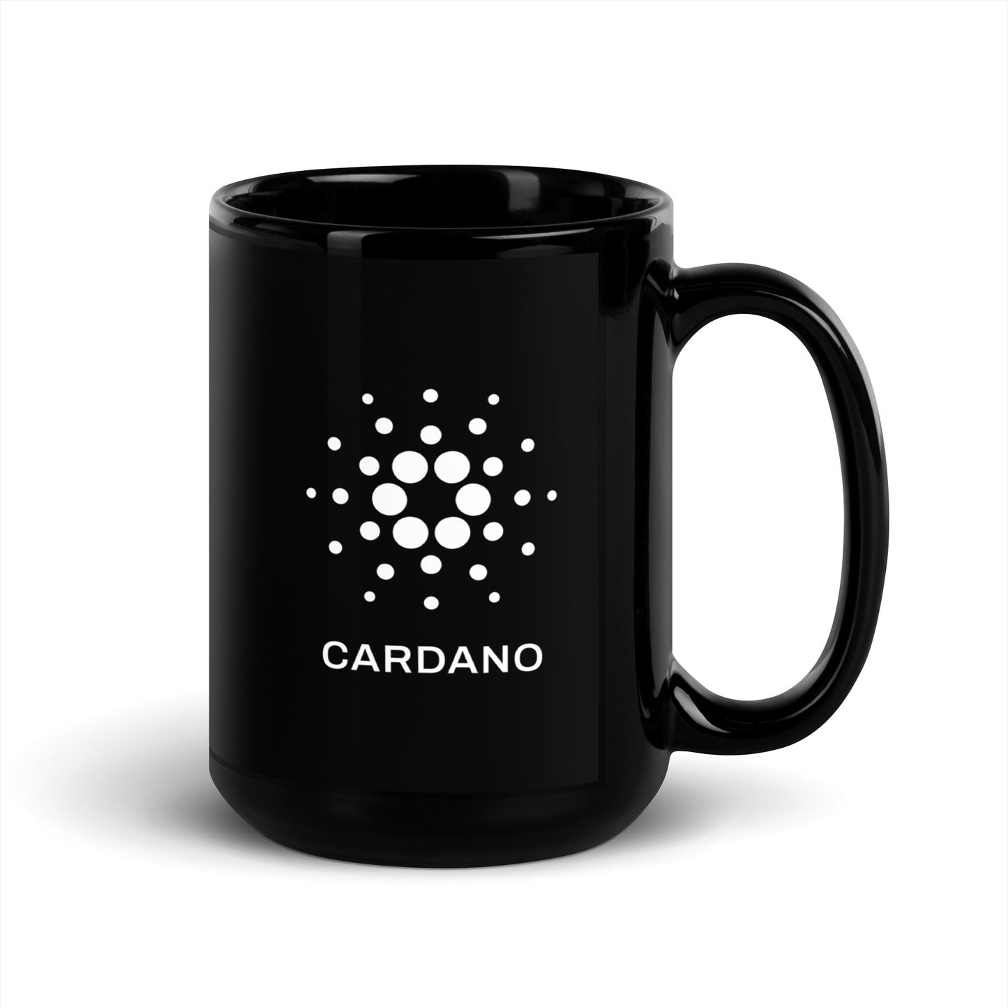 Black Glossy Mug - White Cardano Logo, Stacked