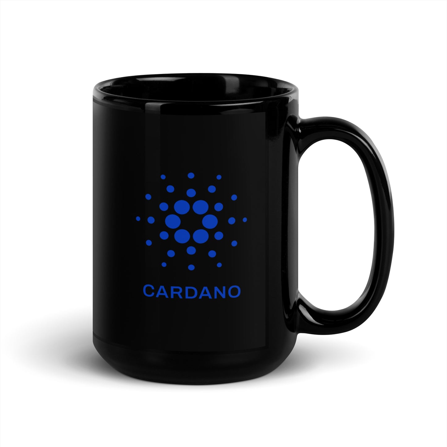 Black Glossy Mug - Blue Cardano Logo, Stacked